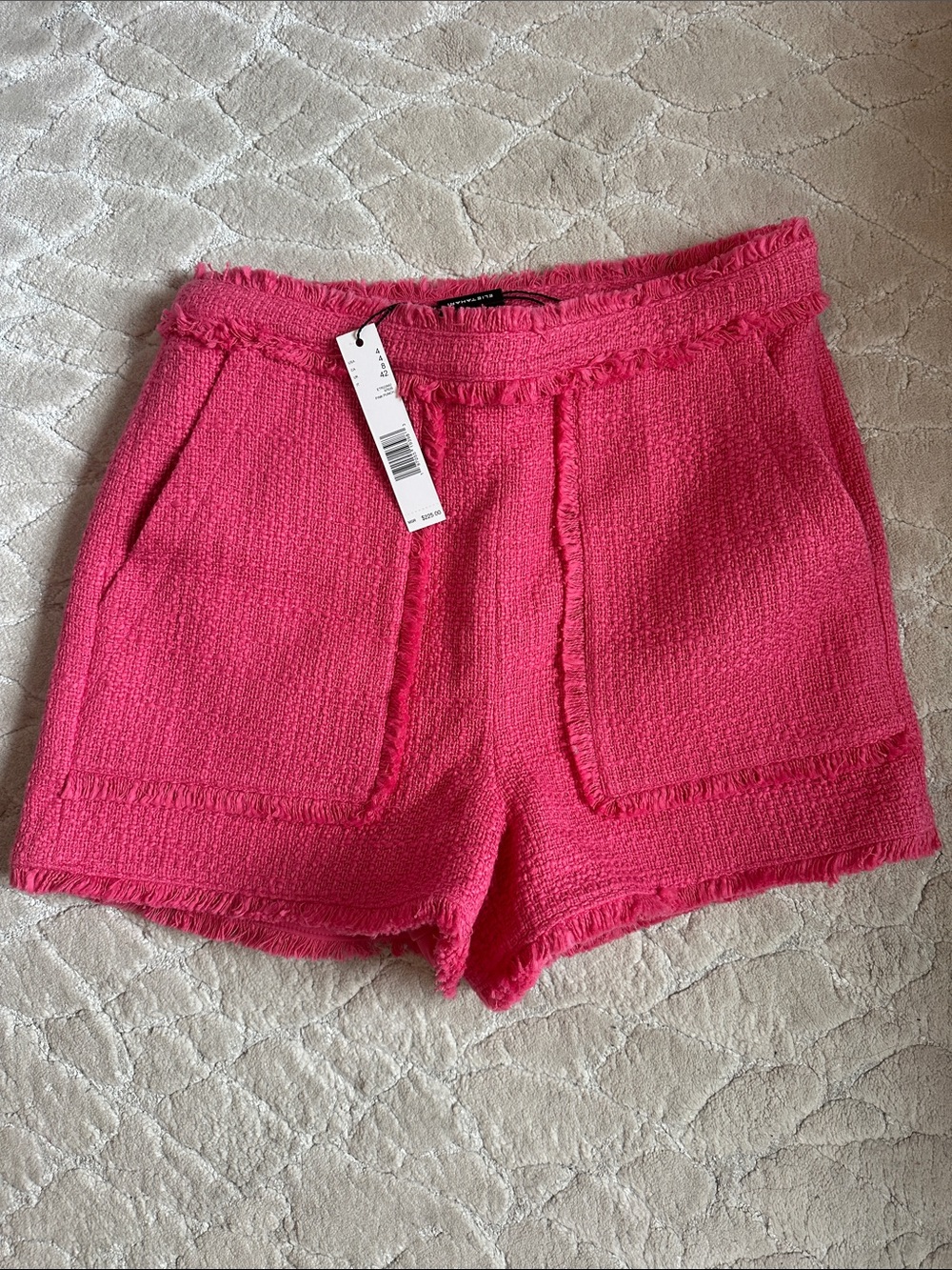 Elie Tahari Hot Pink Tweed Frayed-Hem High Waist Shorts